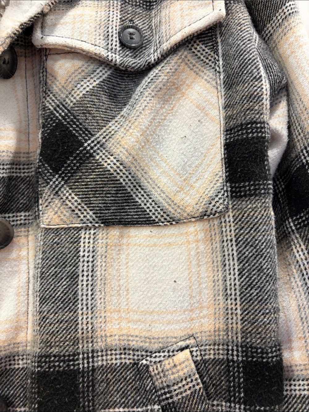 Love Tree Black and Cream Plaid Sherpa-Lined Utility Shacket - Picture 2 of 4